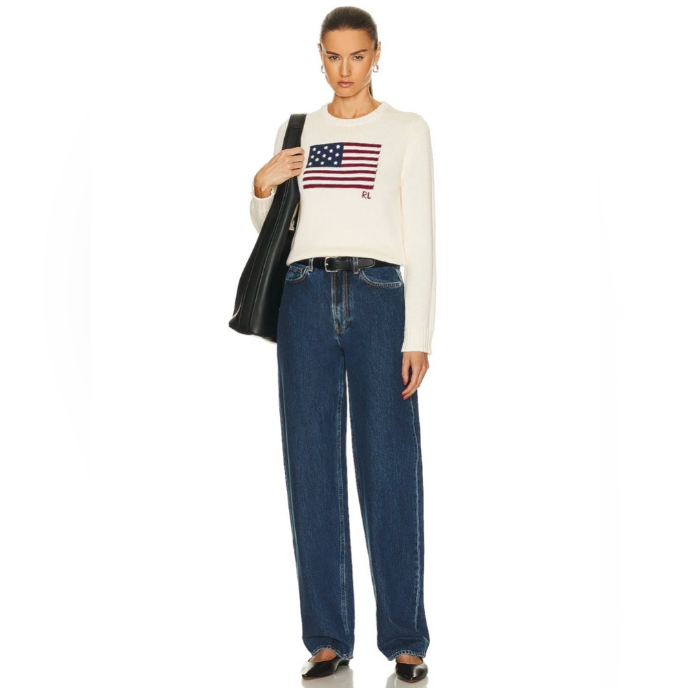 Ralph Lauren American Flag Sweater Knit USA Size Medium Cream White - Picture 3 of 15